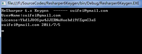 昨天收到一个留言，说到Resharper 6 已经出来了，上次发布的5.0 keygen 已经不能使用了，所以这次更新了下，让其支持6.x ；和5.x 的版本不能混用。