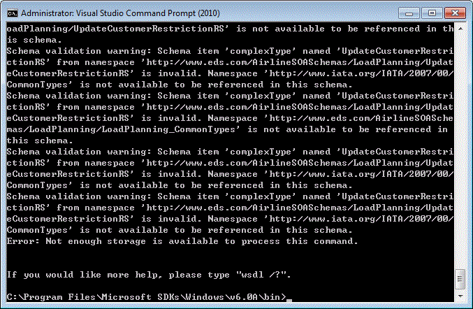 WSDL.EXE Error: Not enough storage is avaliable to process the command ...