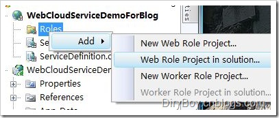 添加当前解决方案中的 WebRole 项目可用了