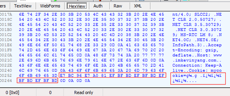 Fiddler观察发送中文Cookie（二进制形式）