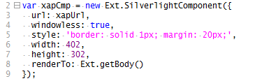 直接使用Ext.SilverlightComponent的构造函数创建