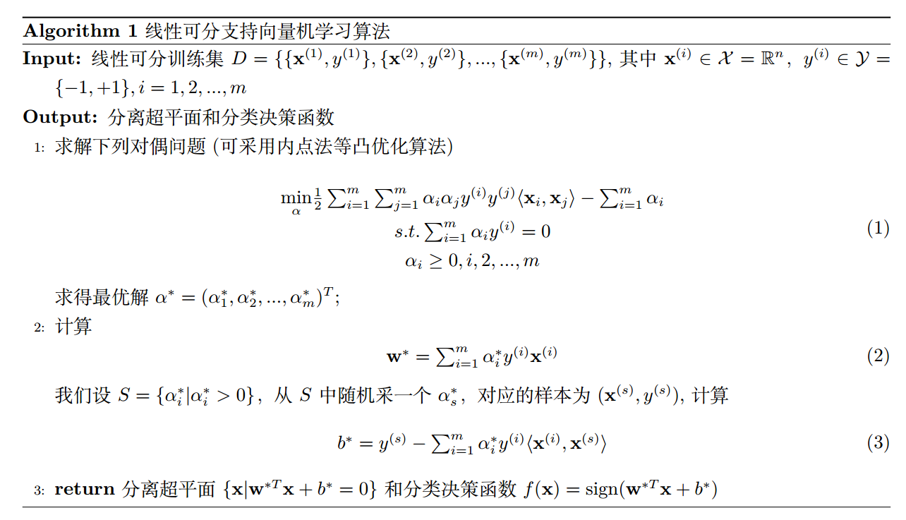 线性可分支持向量机学习算法