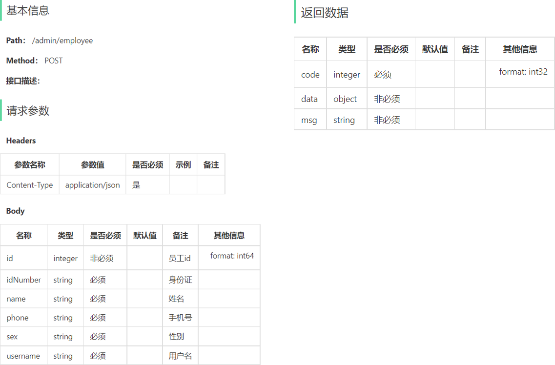 新增员工接口设计