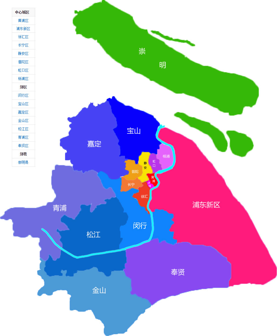上海市区区域分布图图片