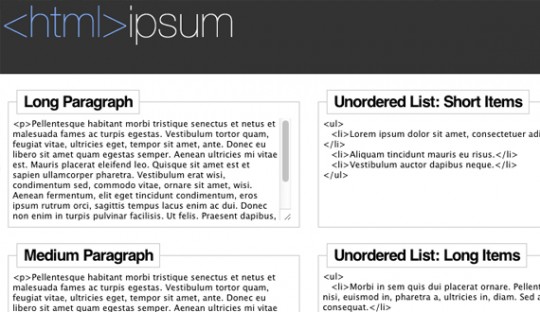 16 html ipsum 540x312 18个节约时间提高效率的CSS工具