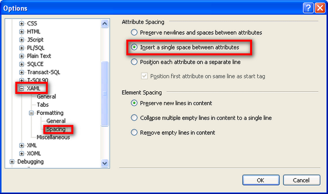 Visual Studio 2008/2010中Xaml开发格式设置技巧