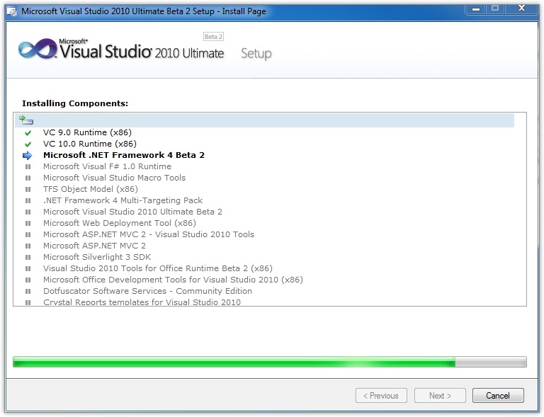 Visual Studio 2010 Ultimate Beta 2安装进度1