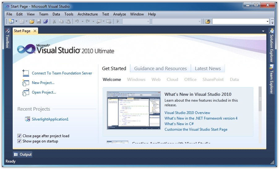 Visual Studio 2010 Ultimate Beta 2界面