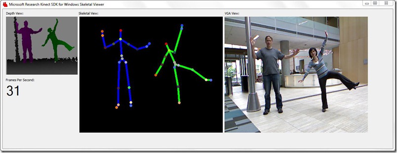 微软研究院利用Kinect for Windows SDK 开发的应用示例Skeletal Viewer