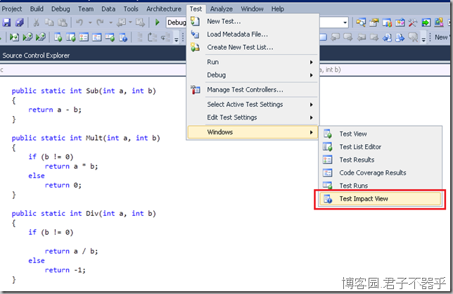 在Visual Studio中打开Test Impact View窗口