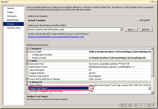 在定义Team Build时设置"Analyze Test Impact"
