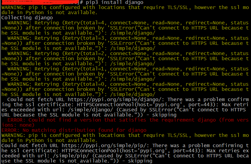 pip3 install django ssl error