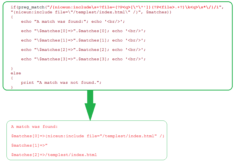 php regex include