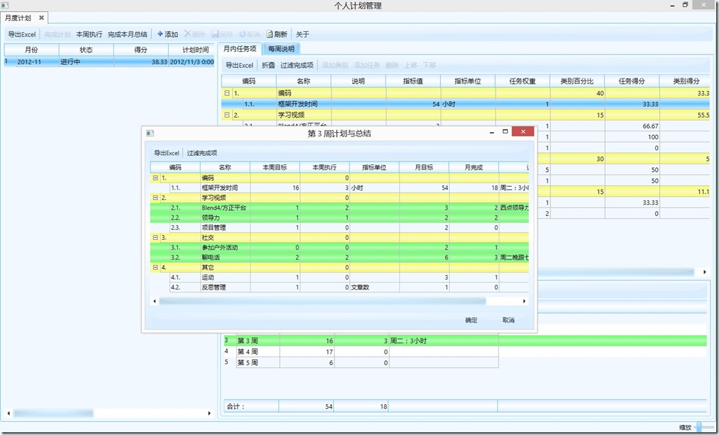 图 基于 OEA 的个人计划管理工具中的表格示例图