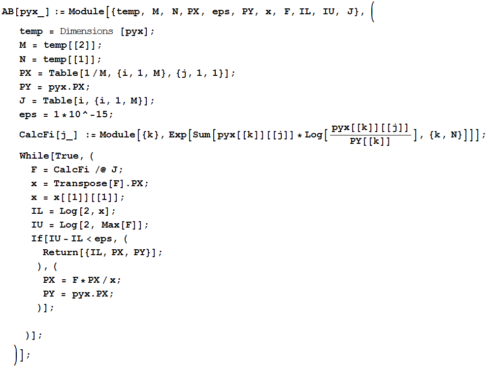 Arimoto–Blahut algorithm (Mathematica)